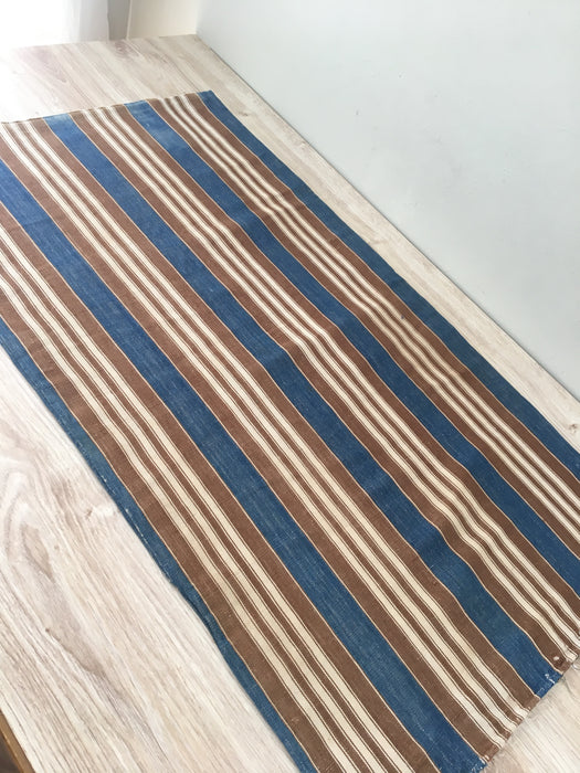 Finnish ticking cover in denim blue and brown stripes. c.1910 very antique and precious - 53×87 cm