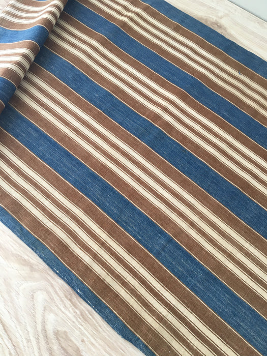 Finnish ticking cover in denim blue and brown stripes. c.1910 very antique and precious - 53×87 cm