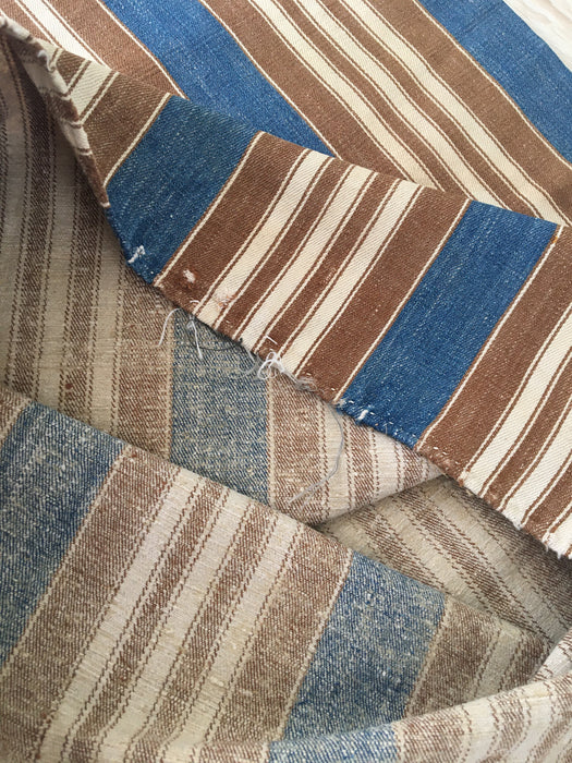 Finnish ticking cover in denim blue and brown stripes. c.1910 very antique and precious - 53×87 cm