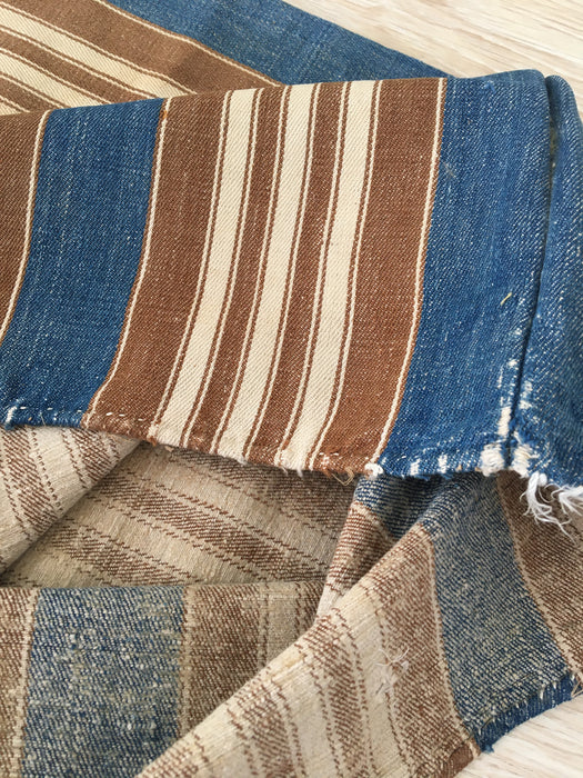 Finnish ticking cover in denim blue and brown stripes. c.1910 very antique and precious - 53×87 cm