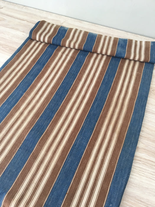 Finnish ticking cover in denim blue and brown stripes. c.1910 very antique and precious - 53×87 cm