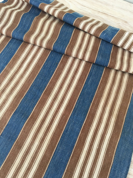 Finnish ticking cover in denim blue and brown stripes. c.1910 very antique and precious - 53×87 cm