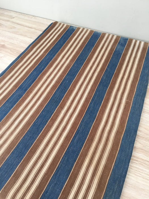 Finnish ticking cover in denim blue and brown stripes. c.1910 very antique and precious - 53×87 cm