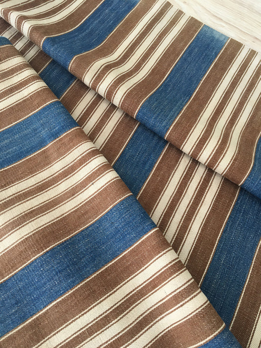 Finnish ticking cover in denim blue and brown stripes. c.1910 very antique and precious - 53×87 cm