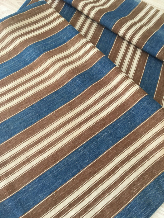 Finnish ticking cover in denim blue and brown stripes. c.1910 very antique and precious - 53×87 cm