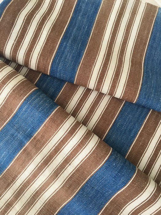 Finnish ticking cover in denim blue and brown stripes. c.1910 very antique and precious - 53×87 cm