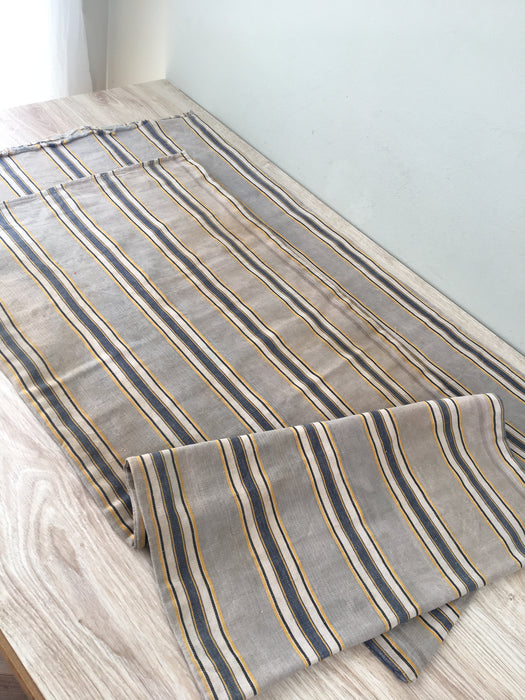 Finnish ticking cover in grey, white, and yellow stripes. c.1900 very antique and precious - 49×90 cm