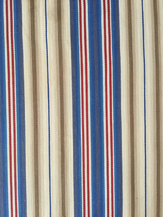 Finnish ticking in thin blue, taupe, white and red stripes. c.1940 - Lot of 2 pieces (~2.8 meters)