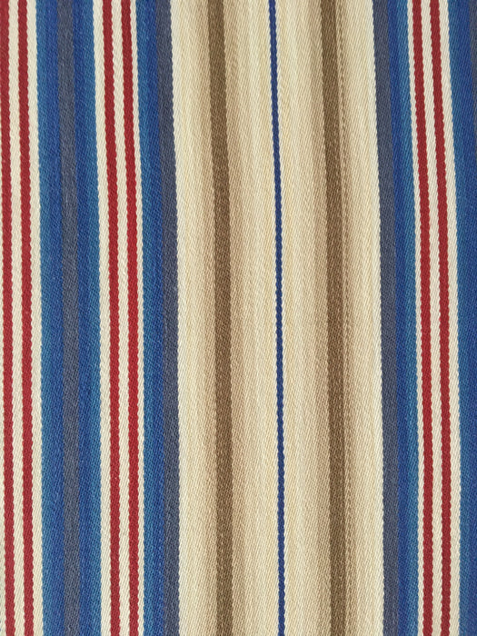 Finnish ticking in thin blue, taupe, white and red stripes. c.1940 - Lot of 2 pieces (~2.8 meters)