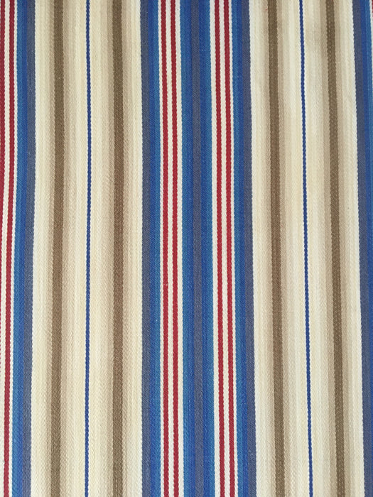 Finnish ticking in thin blue, taupe, white and red stripes. c.1940 - Lot of 2 pieces (~2.8 meters)
