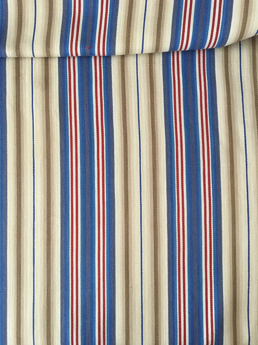 Finnish ticking in thin blue, taupe, white and red stripes. c.1940 - Lot of 2 pieces (~2.8 meters)