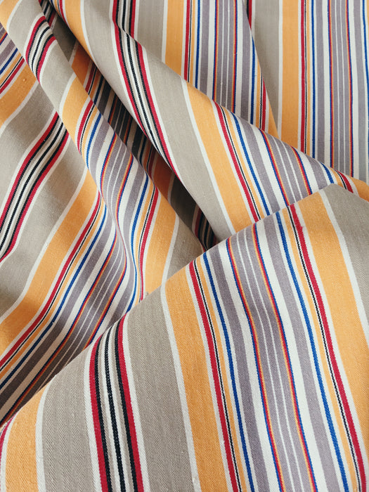 Cheerful ticking in yellow, beige, red, white stripes. Spain c.1950 - Lot of 2 pieces