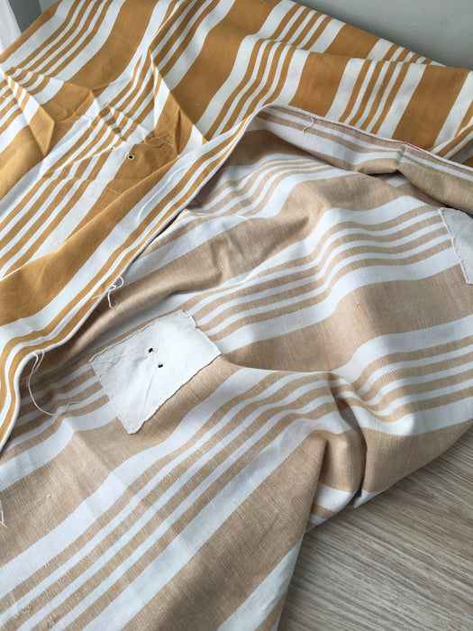 DISTRESSED - Yellow striped ticking. Spain c.1900 - Lot of 2 pieces