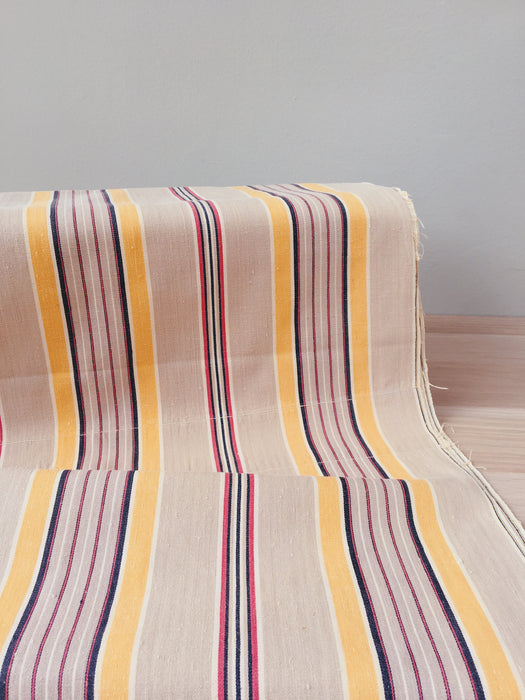 Colorful striped ticking in yellow, beige, red, white. Spain c.1950 - Lot of 5 pieces