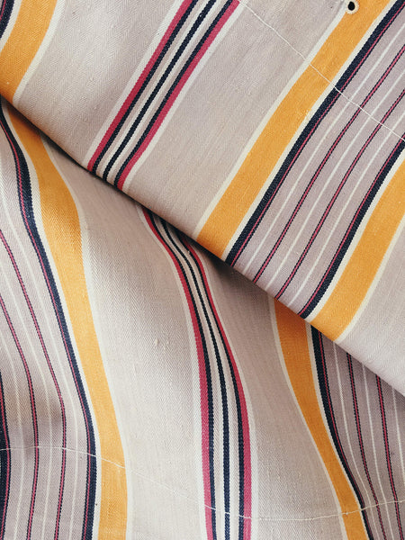 Colorful striped ticking in yellow, beige, red, white. Spain c.1950 - Lot of 5 pieces