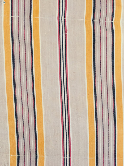 Colorful striped ticking in yellow, beige, red, white. Spain c.1950 - Lot of 5 pieces