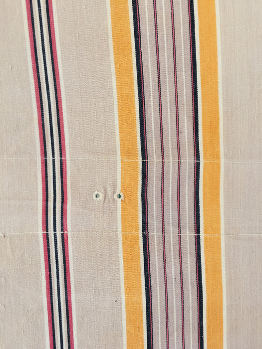 Colorful striped ticking in yellow, beige, red, white. Spain c.1950 - Lot of 5 pieces