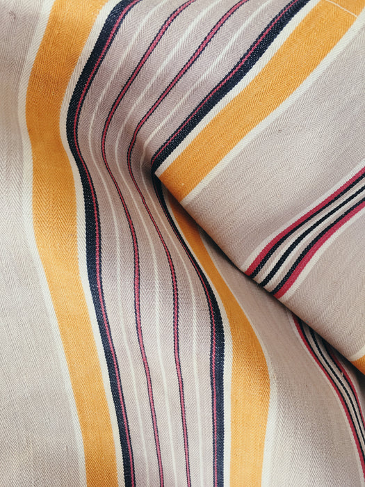 Colorful striped ticking in yellow, beige, red, white. Spain c.1950 - Lot of 5 pieces