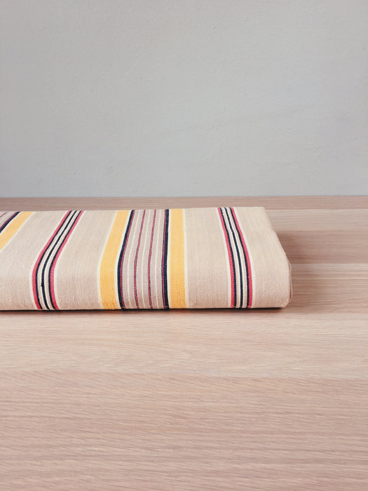 Colorful striped ticking in yellow, beige, red, white. Spain c.1950 - Lot of 5 pieces