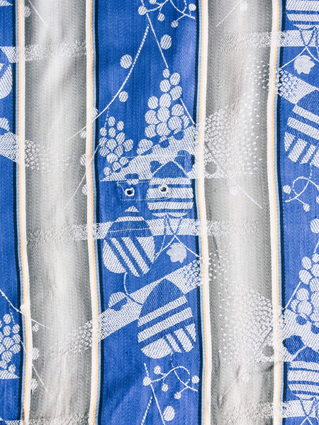 Jacquard and mixed stripes ticking in blue and grey. Spain c.1940 - 41×150 cm