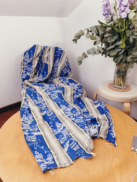 Jacquard and mixed stripes ticking in blue and grey. Spain c.1940 - 41×150 cm