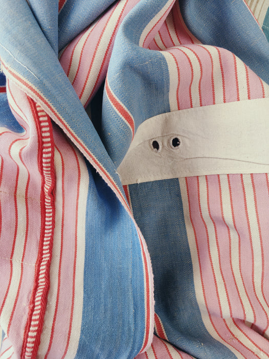 Fun mix of blue, pink and red stripes ticking. Spain c.1940 - Lot of 2 pieces