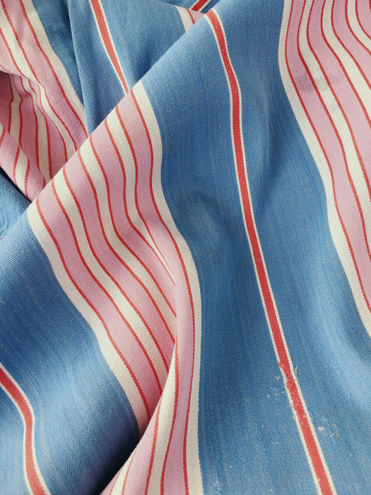 Fun mix of blue, pink and red stripes ticking. Spain c.1940 - Lot of 2 pieces