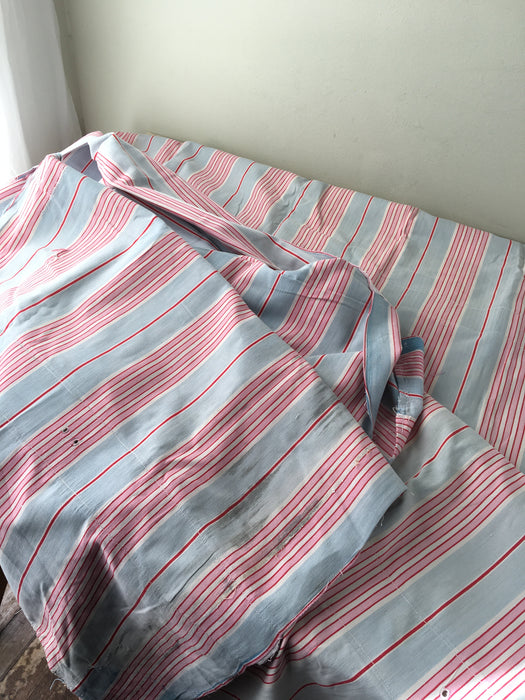 DISTRESSED - Pink and blue striped ticking. Spain c.1900 - Lot of 2 pieces