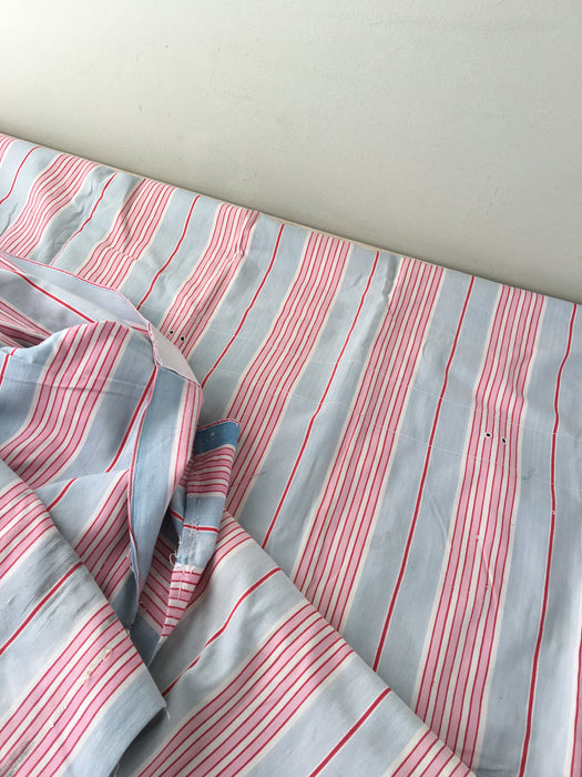 DISTRESSED - Pink and blue striped ticking. Spain c.1900 - Lot of 2 pieces