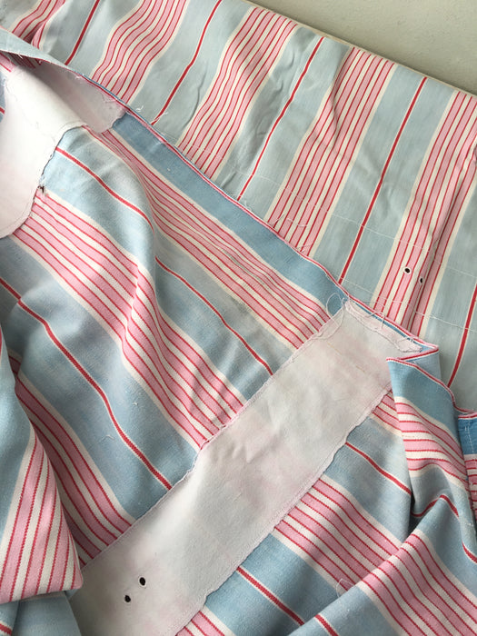 DISTRESSED - Pink and blue striped ticking. Spain c.1900 - Lot of 2 pieces
