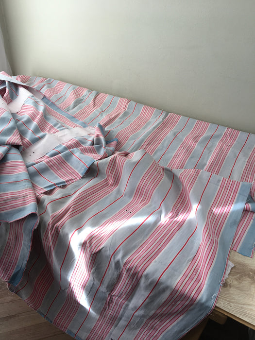 DISTRESSED - Pink and blue striped ticking. Spain c.1900 - Lot of 2 pieces