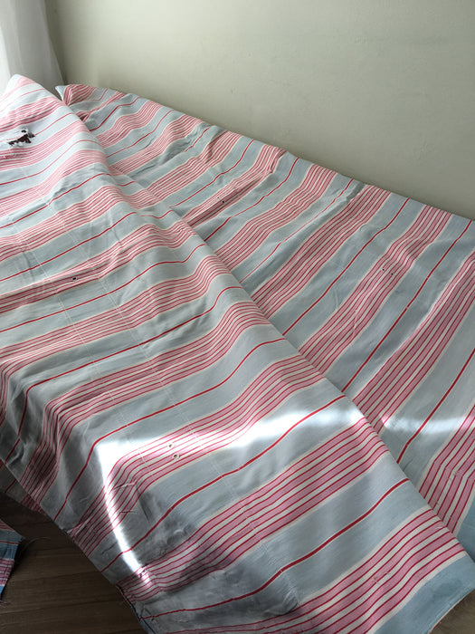 DISTRESSED - Pink and blue striped ticking. Spain c.1900 - Lot of 2 pieces