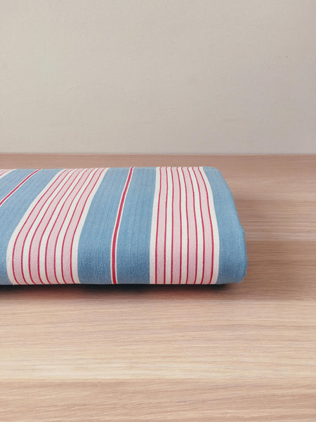 “Four pink stripes and one more” Cheerful ticking fabric. Spain c.1940 - Lot of 2 pieces