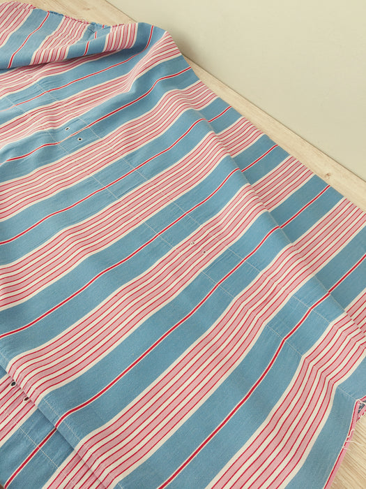 “Four pink stripes and one more” Cheerful ticking fabric. Spain c.1940 - Lot of 2 pieces