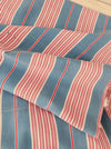 “Four pink stripes and one more” Cheerful ticking fabric. Spain c.1940 - Lot of 2 pieces