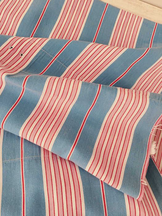 “Four pink stripes and one more” Cheerful ticking fabric. Spain c.1940 - Lot of 2 pieces