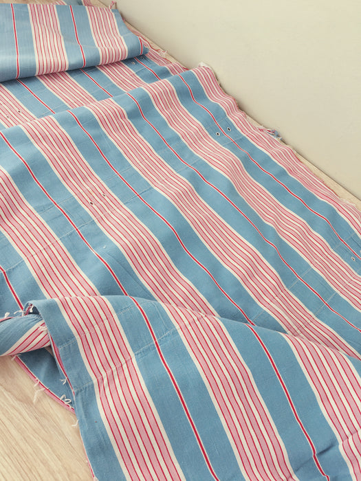 “Four pink stripes and one more” Cheerful ticking fabric. Spain c.1940 - Lot of 2 pieces