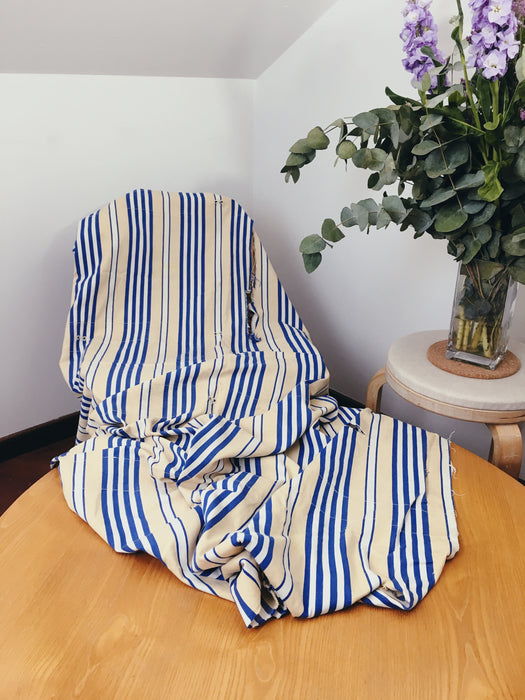 Ticking in stripes blue, beige and white. Spain c.1950
