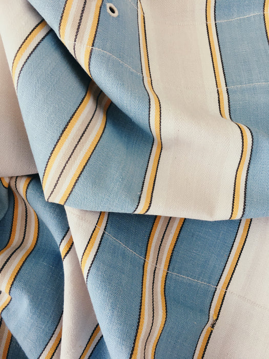 Light blue and gray striped ticking. Herringbone. Spain c.1950 - Lot of 2 pieces