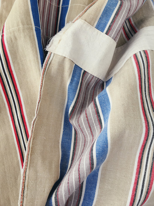 Blue, red and beige striped ticking. Spain c.1950 - Lot of 2 pieces