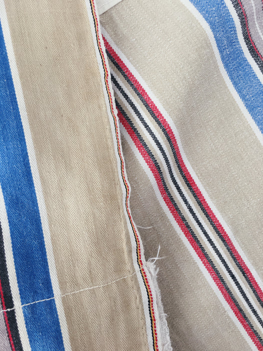 Blue, red and beige striped ticking. Spain c.1950 - Lot of 2 pieces