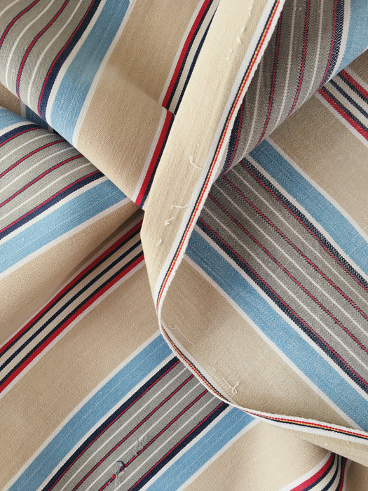Blue, red and beige striped ticking. Spain c.1950 - Lot of 2 pieces
