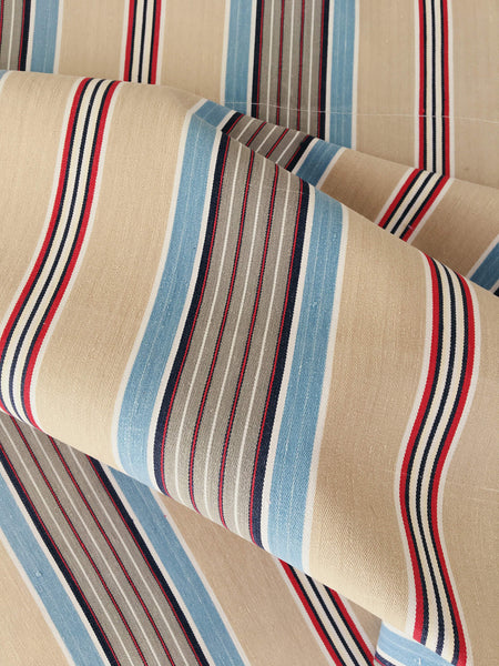 Blue, red and beige striped ticking. Spain c.1950 - Lot of 2 pieces