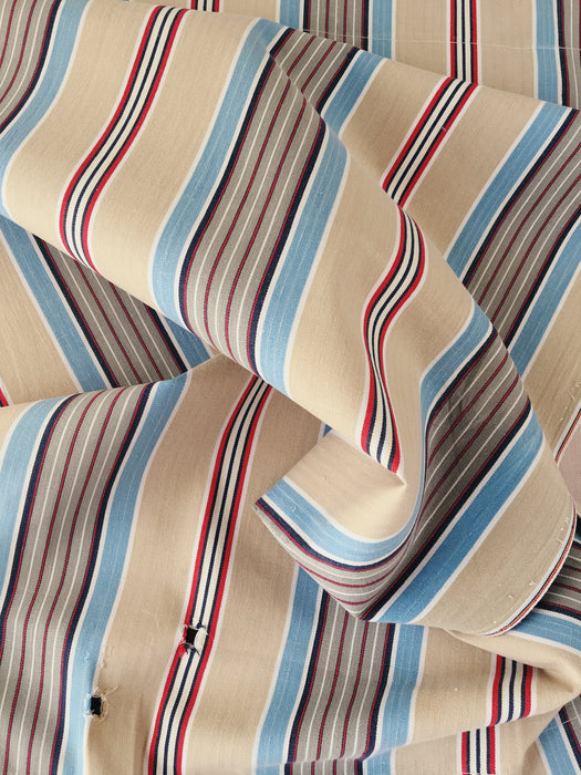 Blue, red and beige striped ticking. Spain c.1950 - Lot of 2 pieces