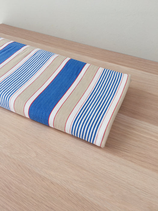 Blue, white and beige striped ticking. Spain c.1950 - 118×100 cm