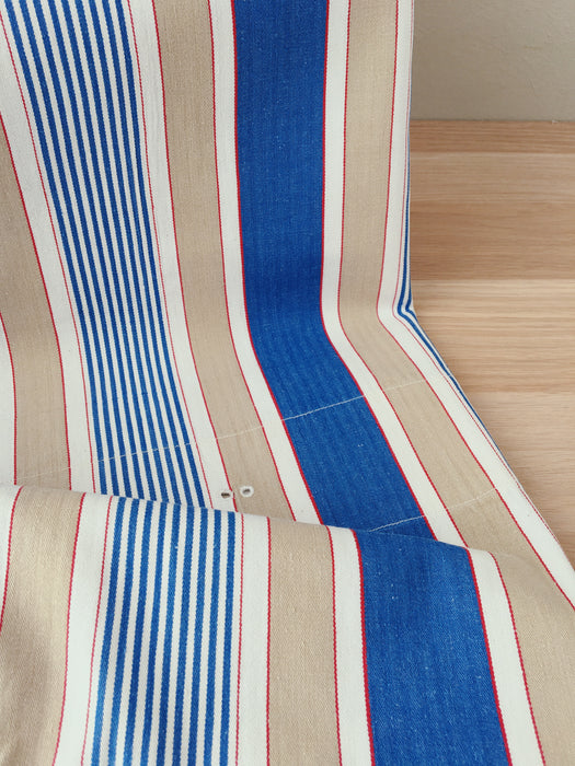 Blue, white and beige striped ticking. Spain c.1950 - 118×100 cm
