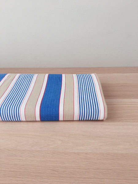 Blue, white and beige striped ticking. Spain c.1950 - 118×100 cm