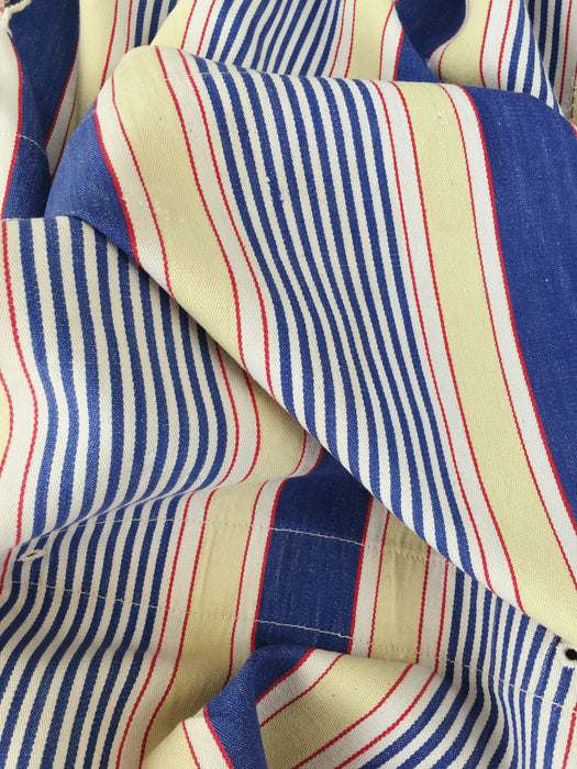 Blue, white and beige striped ticking. Spain c.1950 - Lot of 2 pieces