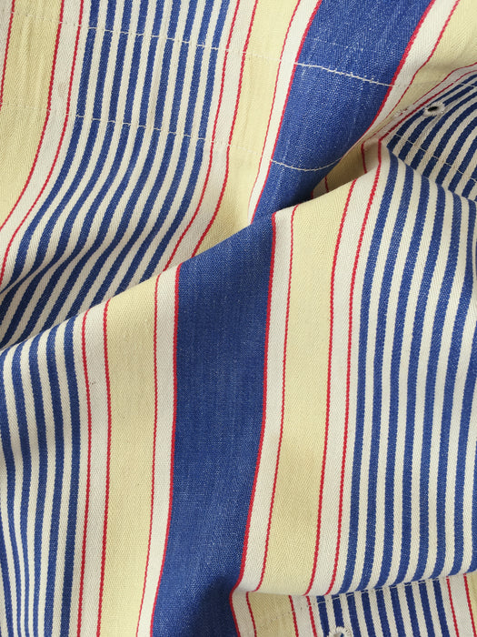 Blue, white and beige striped ticking. Spain c.1950 - Lot of 2 pieces