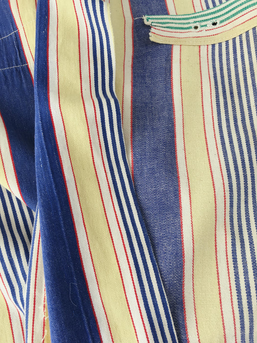 Blue, white and beige striped ticking. Spain c.1950 - Lot of 2 pieces